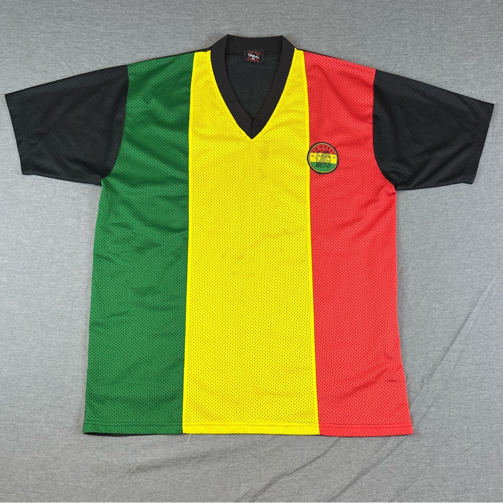 Vintage Green Yellow Red Bob Marley Jersey V-Neck Shirt